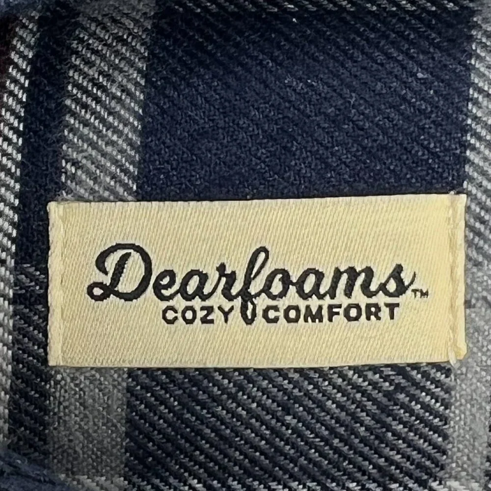 Dearfoams Mens Blue Cozy Comfort Herringbone Canvas Slip On Size 11-12 Loafers